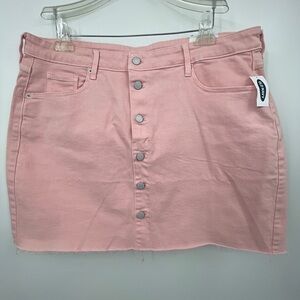 Old Navy Pink Denim Skirt Plus Size 16 Jean Button Front Mini Fray Hem NWT